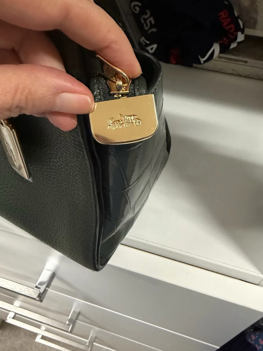 Coach Forest Green Pebbled Leather Satchel with Snake-Print Straps